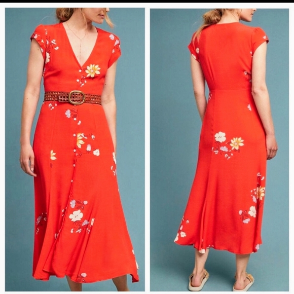 NWT Capulet | Red Floral Lanesboro Midi Dress Sz XS - Picture 1 of 6